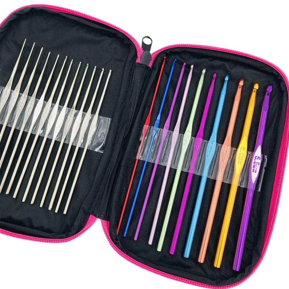 Aluminium Yarn Weave Craft Set 100 Piece Crochet Bag Metal Crochet Knitting Needles Crochet Hooks