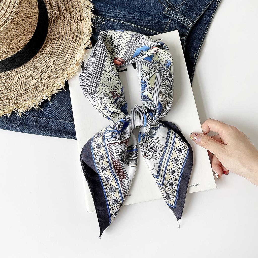 Simulation Silk 70 Square Scarf Fashionable And Simple Striped Printed Silk Scarf Silk High-End Versatile Square Scarf Women'S Scarf