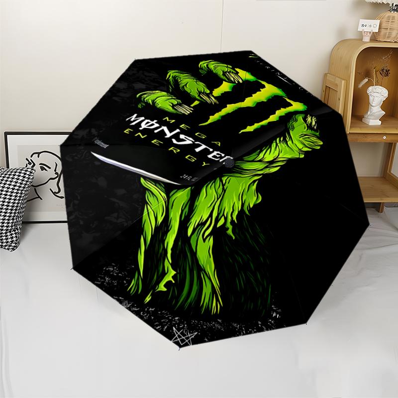 Автоматический зонт с принтом логотипа Monster Energy, 8 спиц, железный каркас, пластиковая ручка, подходит для путешествий на открытом воздухе и на каждый день, идеальный подарок