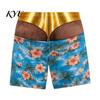Summer Party Tricky Swimwear Hairy Big Booty Shorts, USA Flag Print Men Swim Trunks, Golden Funny 3D Visual Effect Shorts Briefs Design, Beach