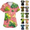 Ladies' St. Patrick Print Fashionable V-neck Pocket Short Sleeved Uniform And Caregiver Top