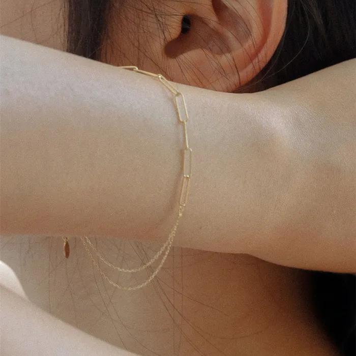 14k double chain half clip bracelet