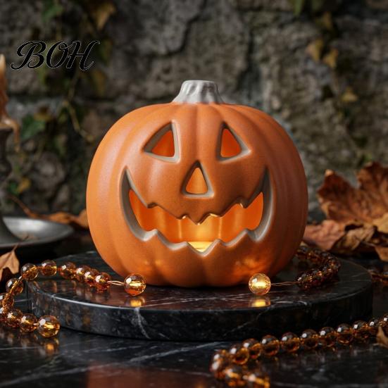 Halloween Ambiance Light LED Pumpkin Lantern, Scary Face Glowing Plastic Indoor Decor Lamp, Battery Operated Table Ornament for Home Party Lighting
