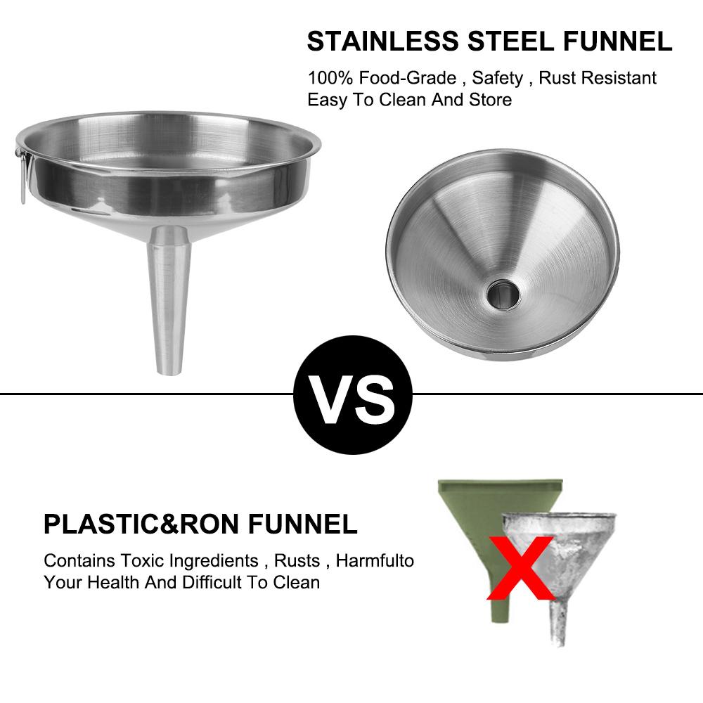 Stainless Steel Bar Wine Beer Oil Flask Funnel With Detachable Filter Wide Mouth Funnels For Canning Kitchen Tools Metal Funnel