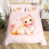 Kawaii Cat Duvet Cover Pink Bowknot Kitten Bedding Set Sweet Pet Animal Comforter Cover Princess Bow Girly Polyester Quilt Cover