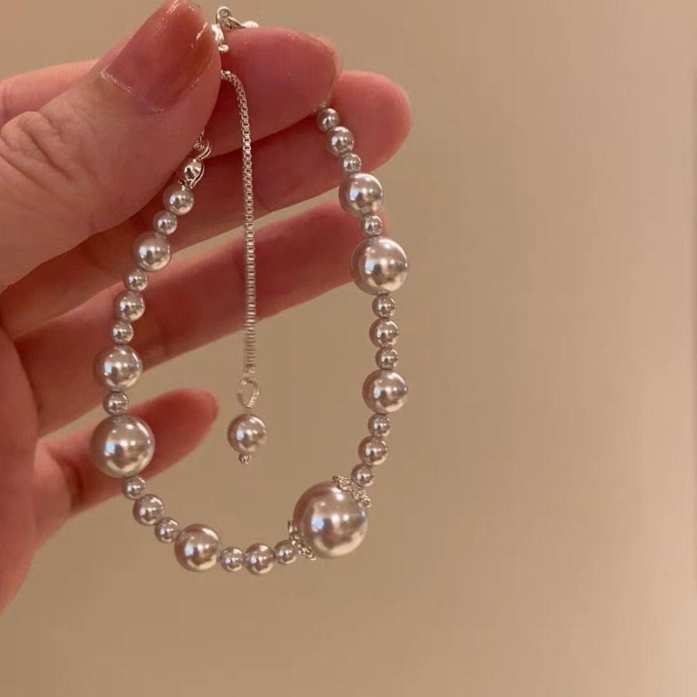 Adjustable Pearl Bracelet Fashion Pearl String Bracelet Exquisite White Beads Bangle  for Women