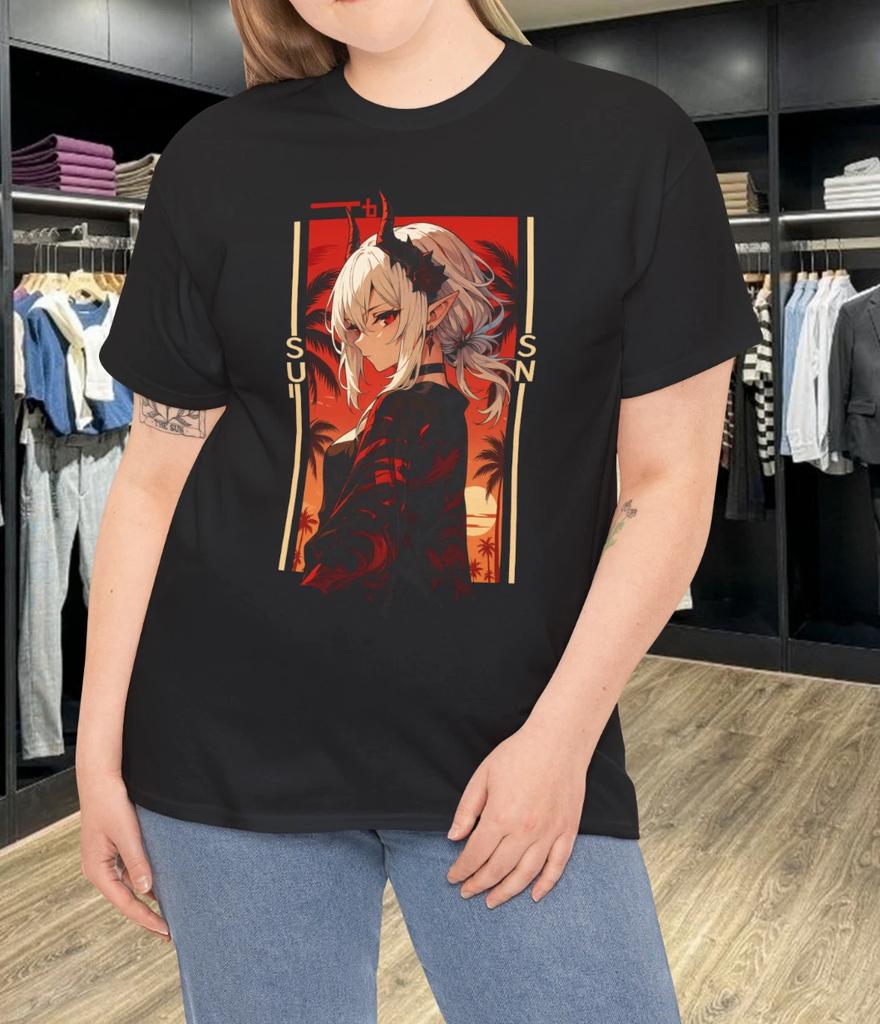 Men's and Women's T-shirts Creative Anime Girl Print T Shirt Versatile Breathable