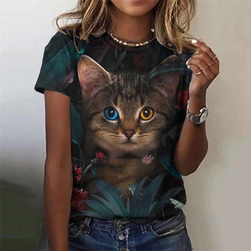 Новая женская футболка с рисунком кота, животное, 3D-принт, летняя повседневная футболка с круглым вырезом и коротким рукавом, топы Y2k, одежда в стиле Харадзюку для женщин
