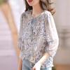 Temperament Lace Up Simulation Silk Shirt for Women's Blouses & Shirts Spring Vintage Cashew Print Top