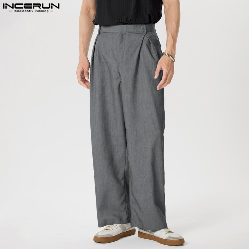 INCERUN Мужские широкие брюки на молнии, повседневные длинные прямые брюки