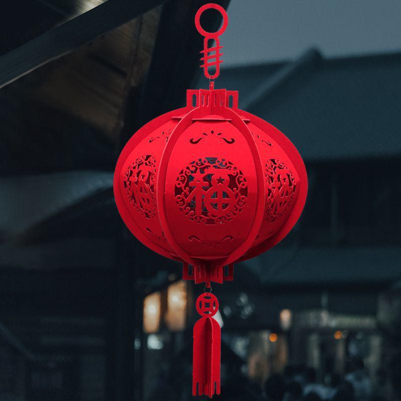 2025 New Year Indoor Red Lantern Pendant with Fu Character - Simple Round Palace Lantern for Spring Festival & Shopping Mall Decorations.