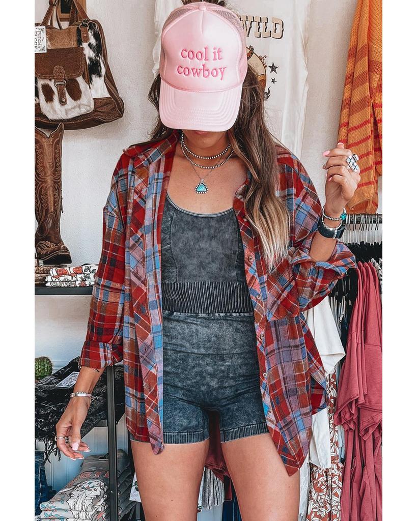 Azura Exchange Свободная винтажная рубашка с принтом в красную клетку