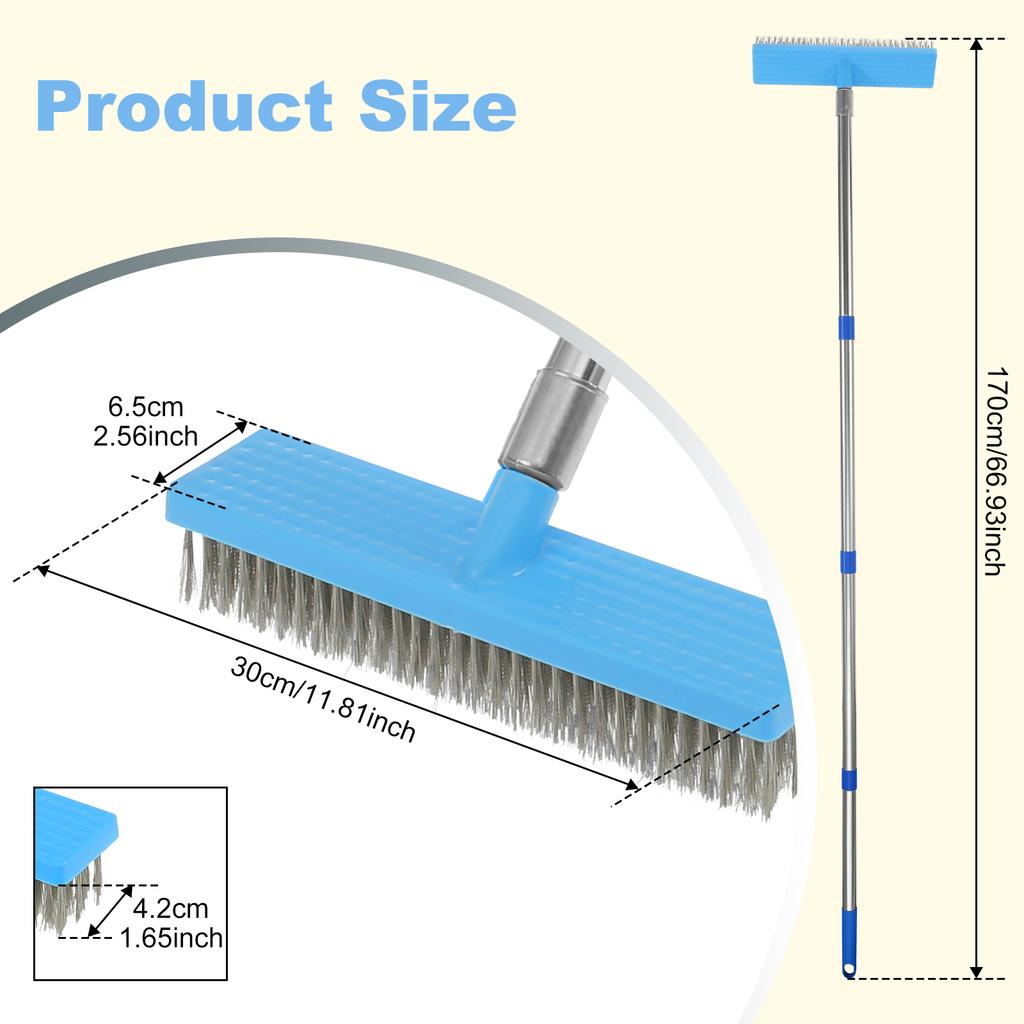 Long Handle Floor Scrub Brush Stainless Steel Wire Deck Brush Household Cleaning Tools Stiff Bristle Broom for Concrete Floor
