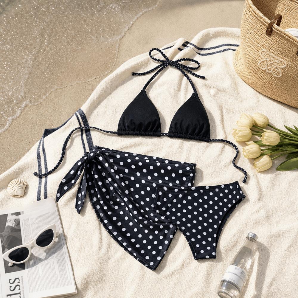3pcs Halter 3-Piece Swimwear Dot Print Bikinis Set Beachwear Clothing Bathing Suits Summer Season
