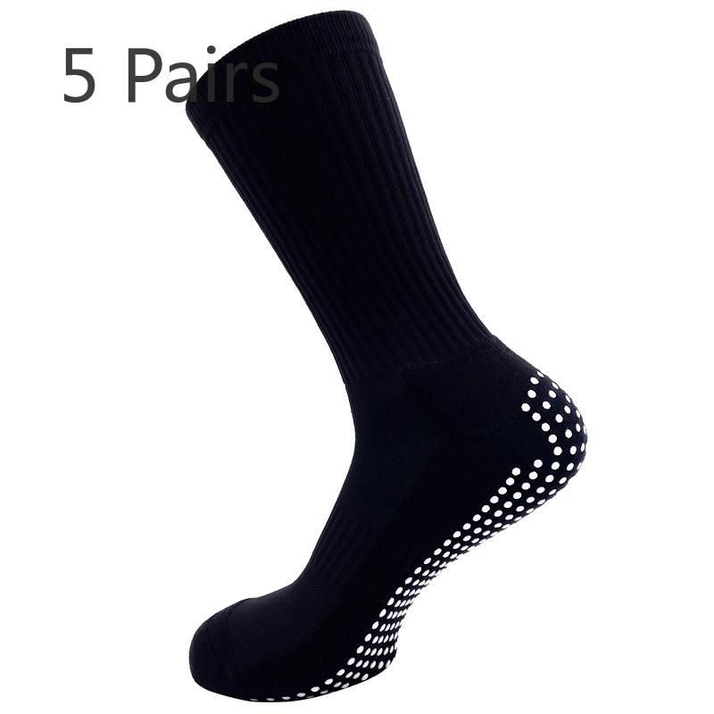 5 Pairs Men's Sweat Absorbent Breathable Solid Colour Non-slip Dot Rubber Shock Absorbent Wear-resistant Towel Bottom Sports Socks
