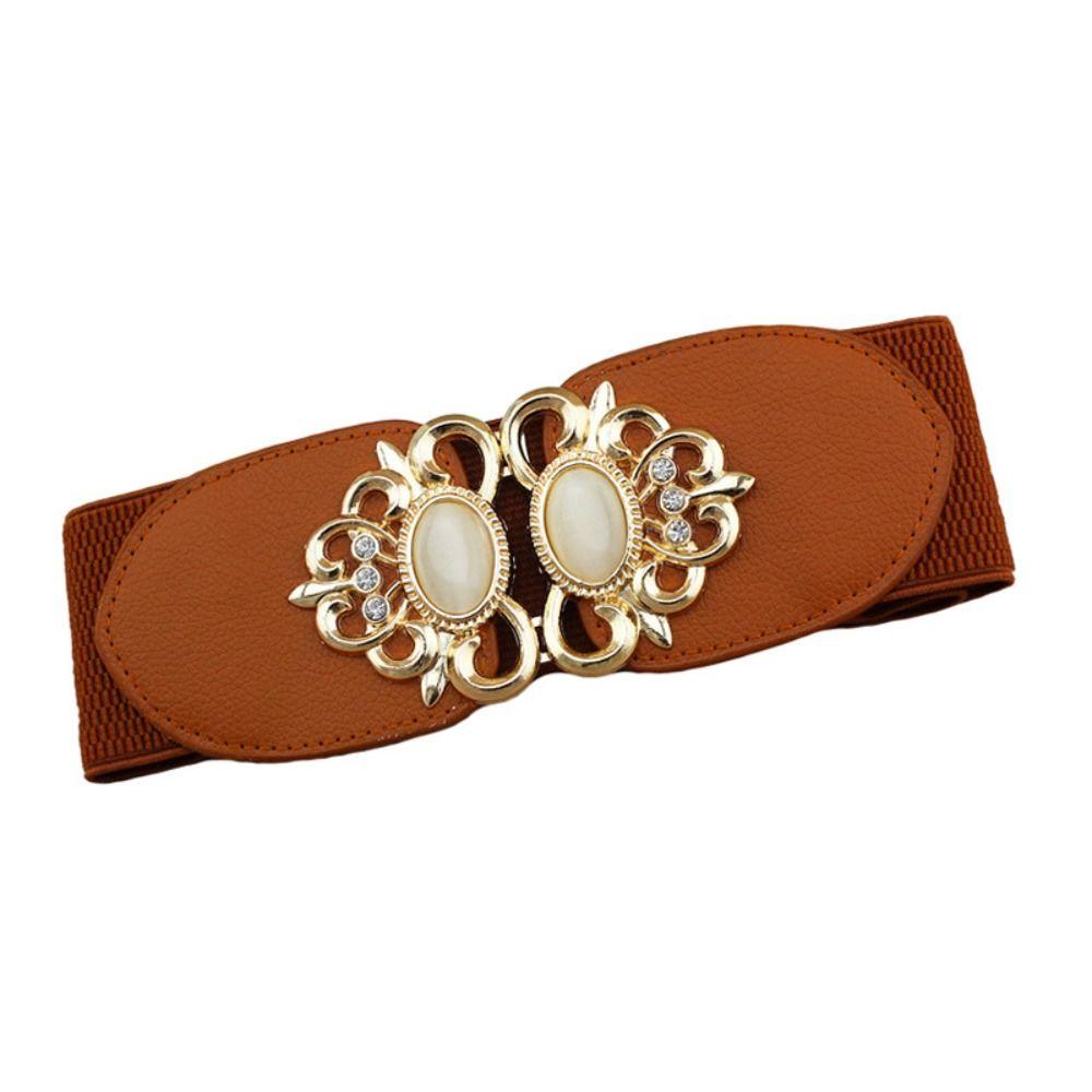 Casual Retro Buckle Waistband Wild Skirt Bands Wide Elastic Waist Belt Ladies Dress Cummerbund