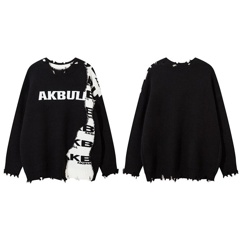Unisex Oversized Knit Sweater With Distressed Patchwork Design Streetwear Winter Casual Top