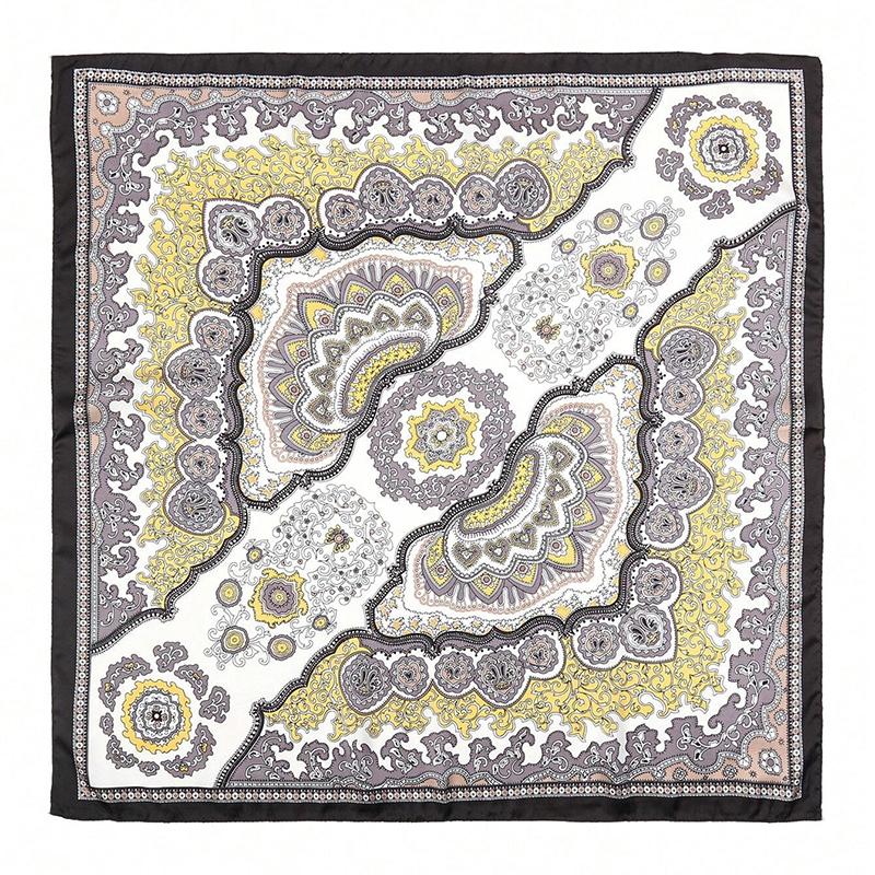 70cm Square Retro Print Silk Scarf Casual Elegant Thin Breathable Neck Women Hijab Wrap Head Wrap Hair Scarves