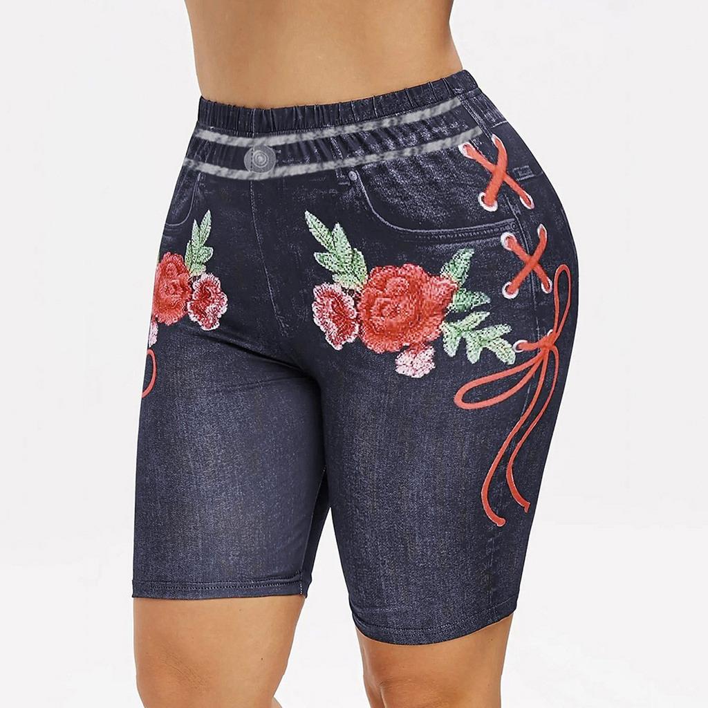 Fashion Women's Hip Lift High Waist Print Jeggings Casual Party Shorts Jeans