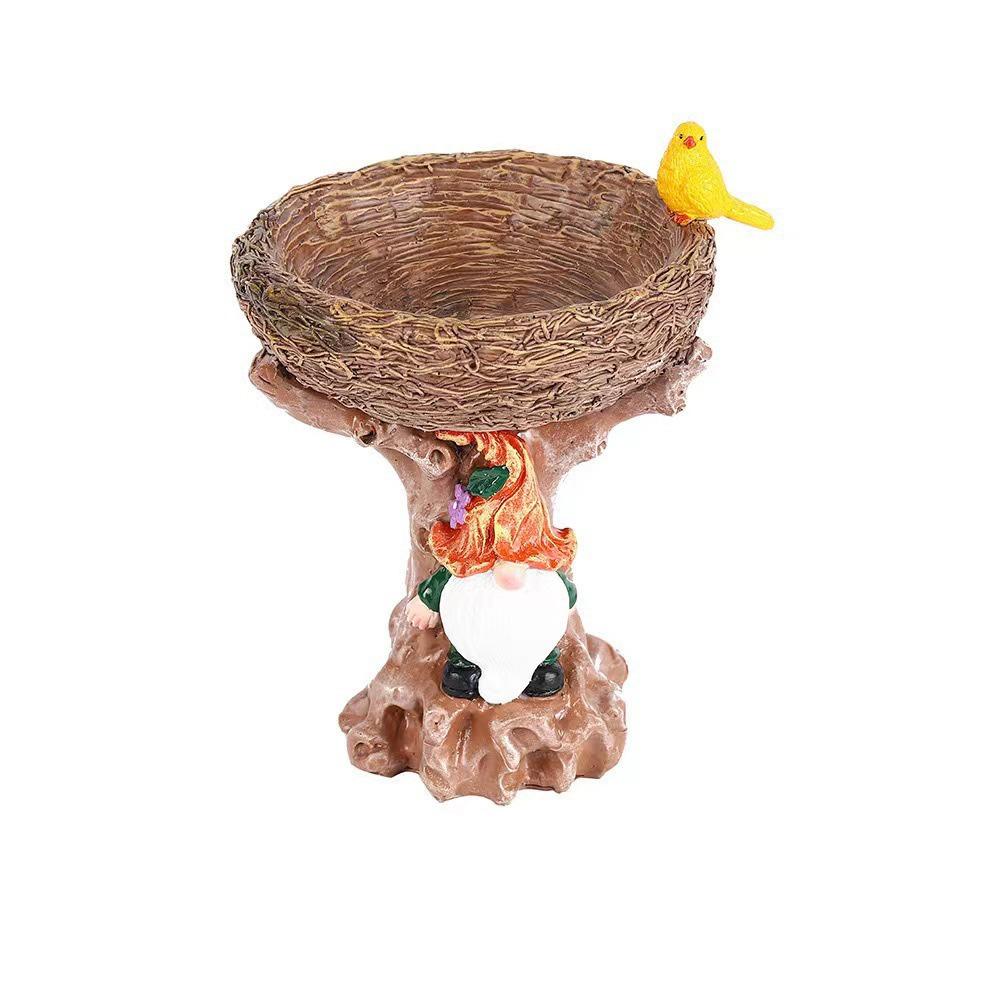 Resin Bird Feeder Dwarf Design Bird Water Bowl Fairy Garden Decoration Art Statue  Outdoor