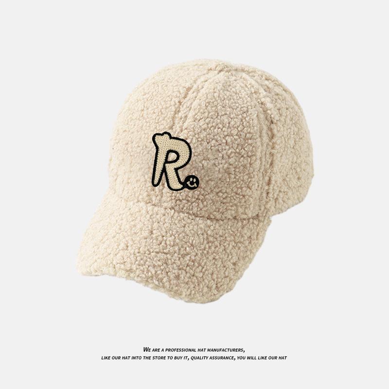Шляпа Женская Осенне-зимняя Буква R Пара Универсальная Защита от холода Бейсболка Овечий вельвет Толстая Теплая Широкополая Кепка с козырьком для Мужчин