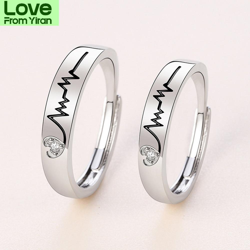 2 шт. Парное кольцо Heartbeat Fashion Micro - Set Jewels Opening Adjustable A Пара влюбленных колец ювелирные изделия День святого Валентина Подарок на годовщину