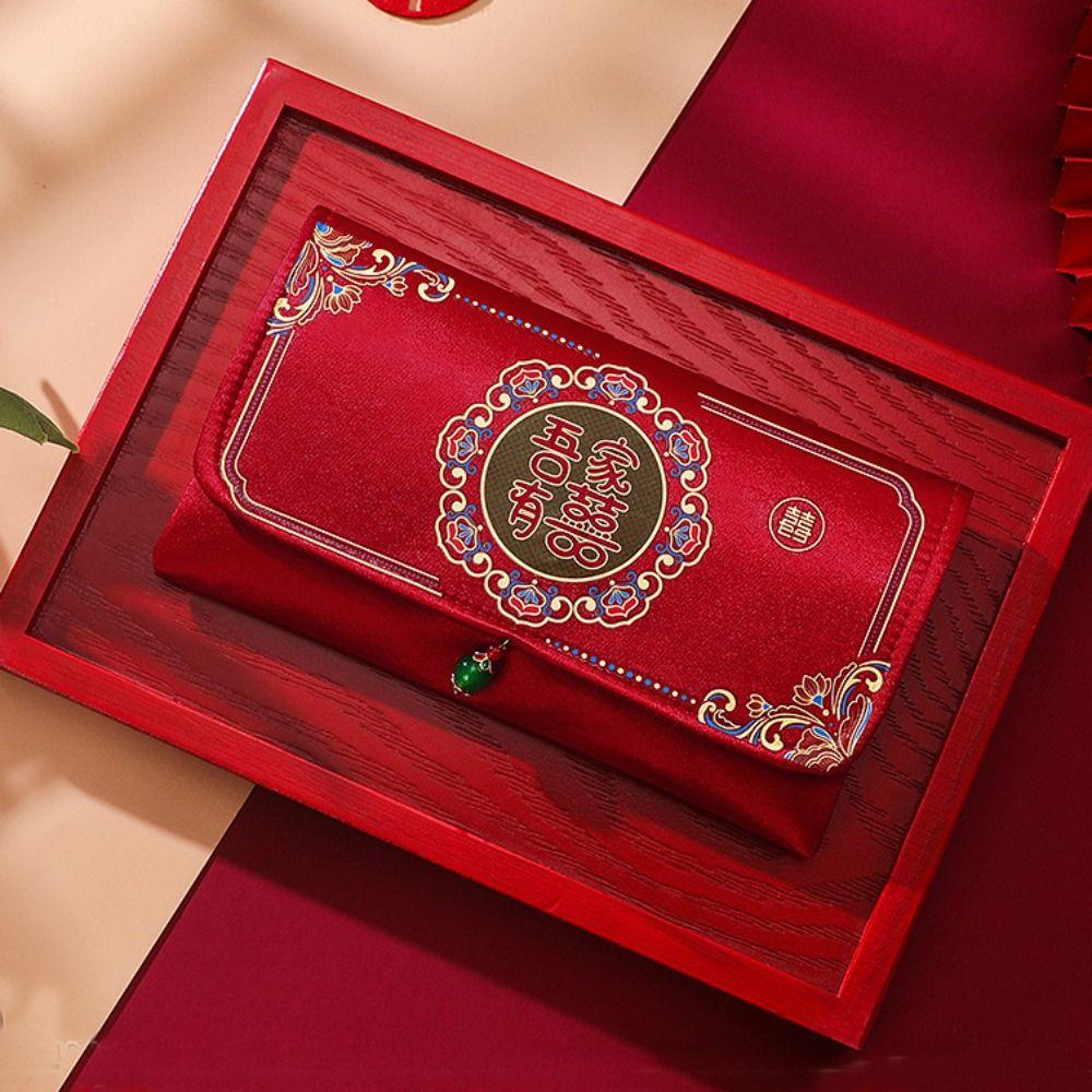 Вышивка Парча Красный Конверт Атлас Новогодний Красный Конверт Свадебные Красные Кармашки Помолвка