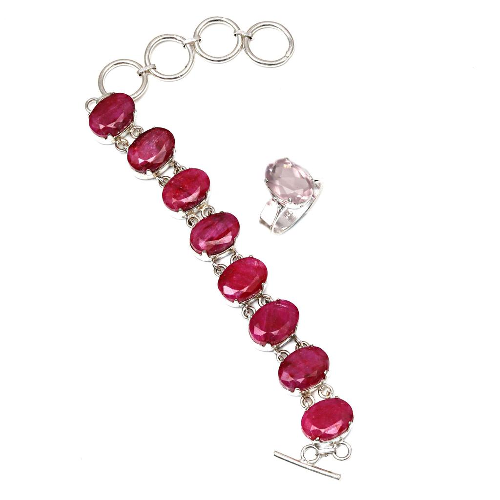 Ruby Sapphire Gemstone Women's Unisex Jewelry Bracelets & Rings 7-8''