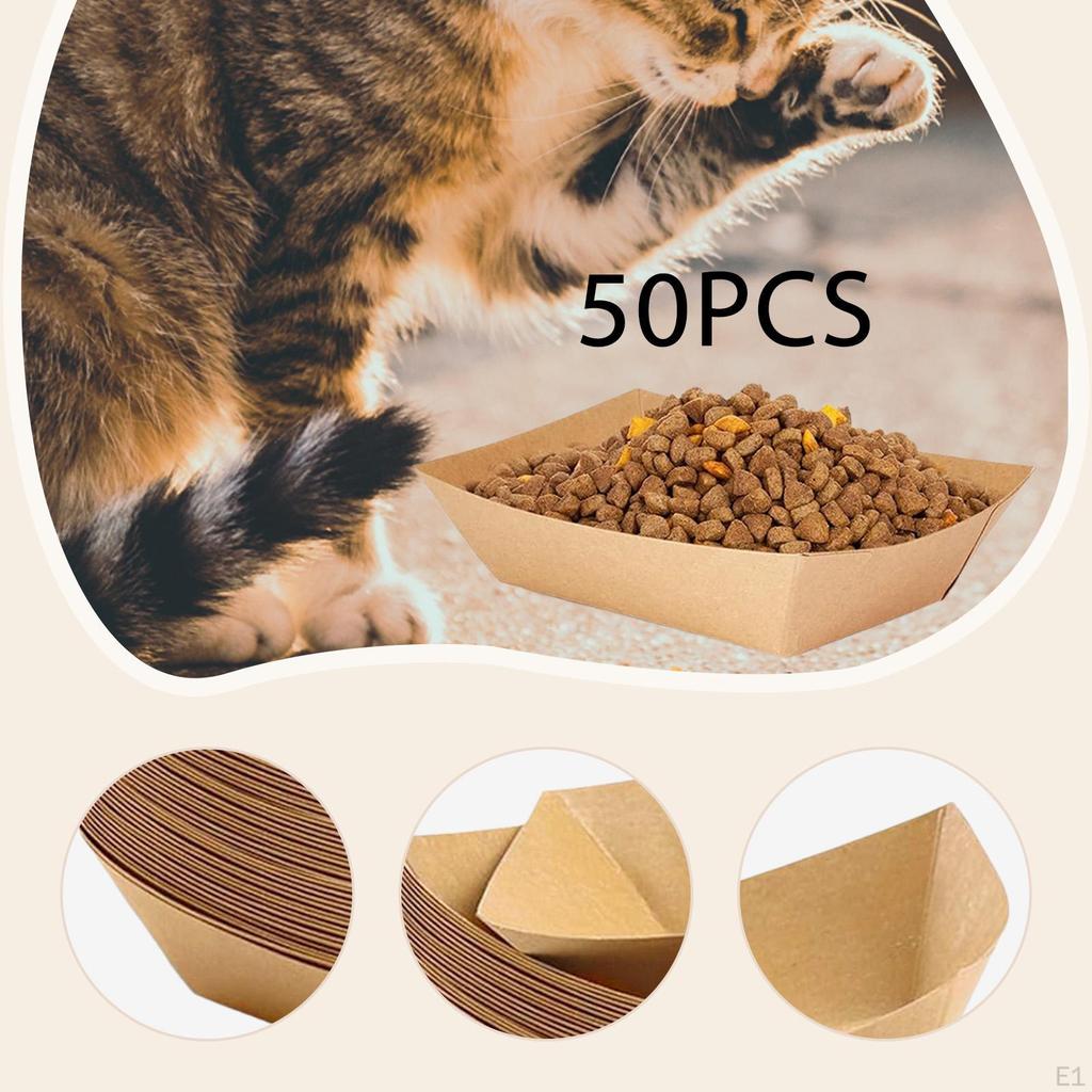 50x Бумажная миска для кормления, поднос для подачи еды, диспенсер с широким горлышком, дорожная миска для кошек, крафтовая миска для домашних животных