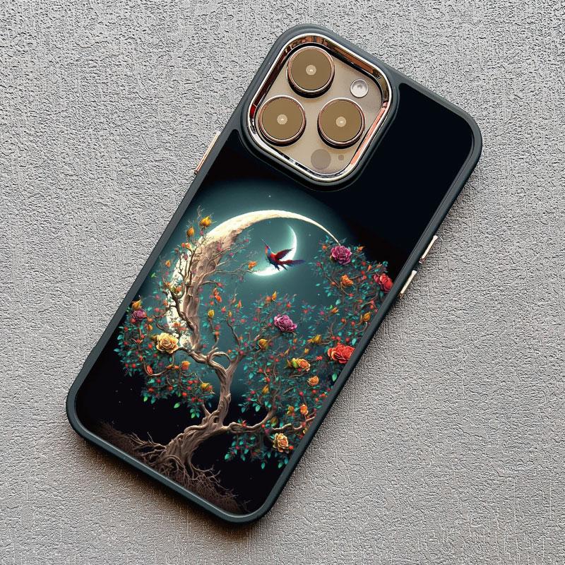 Роскошный чехол для телефона 'Луна на ветке' из мягкого силикона для iphone 16 13 12 11 Pro Max 15 14 Pro Max Plus XR X XS 7 8 plus SE2