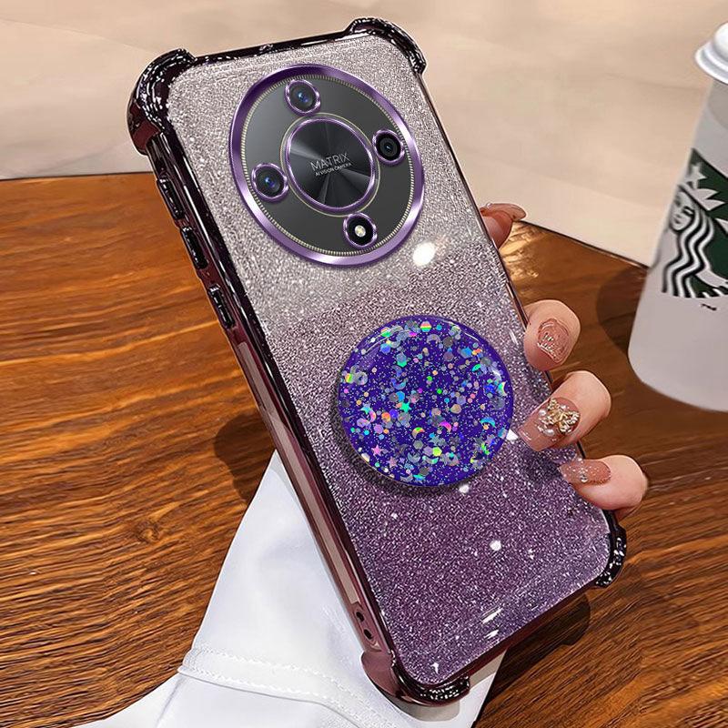 Luxury Shockproof Glitter Holder For Silicone Ring Honor X 9B Case For Honor X9B Magic6 Lite Pro With Holder Stand Cover