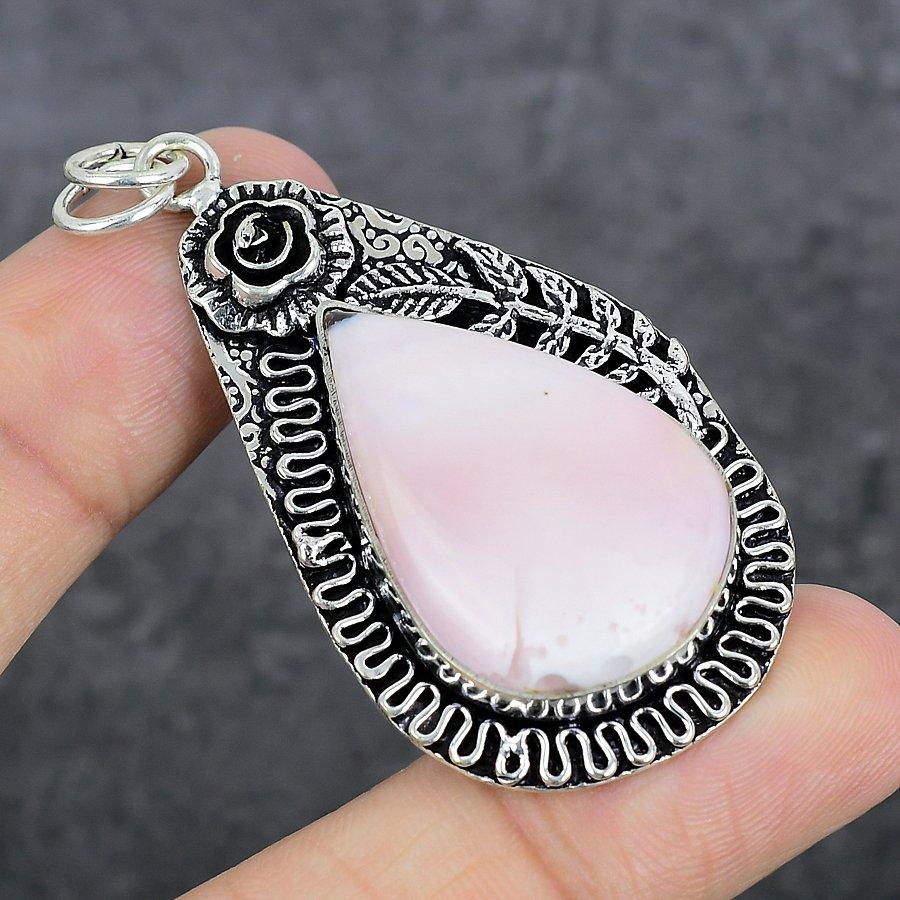 Pink Opal Gemstone 925 Sterling Silver Jewelry Pendant 2.44"