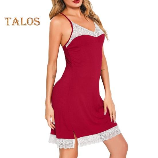 Женская кружевная ночная рубашка на тонких бретельках с V-образным вырезом, пижама, сорочка, платье для сна, летняя мягкая ночная рубашка