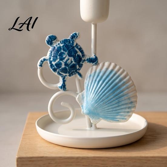 Candle Holder Sea Life Iron Pole Holder Stable Base Taper Candlestick with Seahorse Decorative Handicrafts for Bedroom Turtle Design Metal