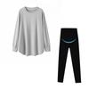2025 Корейский стиль Светло-серый Свитшот для беременных и Брюки-акула Комплект с круглым вырезом