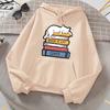 White Cat Sleeping on A Pile of Books Hoodie Women Novelty Fashion 2D Hoody Loose Oversized Basic New Casual Daily Autumn Hoodie