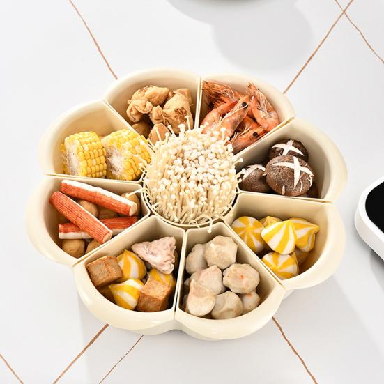 Горячий горшок Поднос для приготовления пищи 6/9 отделений Поворотное на 360° дренажное дно Пластиковая кухонная тарелка для мытья овощей Контейнер Блюдо