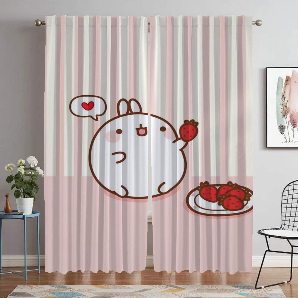 Molang Kitchen Curtains for Camera Living Room Curtain Tulle for Bedroom Partition Home Interior Curtains 2 Pieces Shades Child