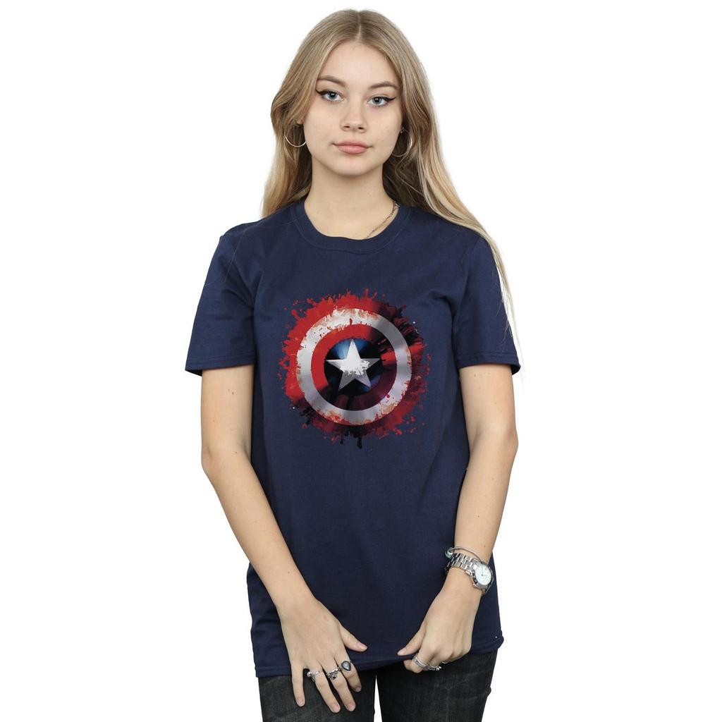 Marvel Womens/Ladies Avengers Captain America Art Shield Cotton Boyfriend T-Shirt