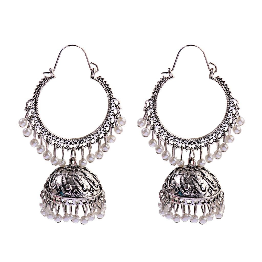 Women‘s Boho Ethnic Gold Copper Plated Jhumka Indian Earring Gypsy Zircon Vintage Big Bells Dangle Hanging Earrings For Women