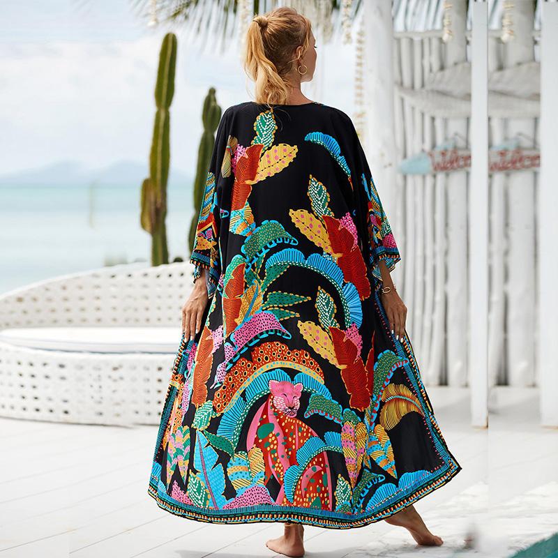 Женское бикини кимоно кардиганы с принтом длинные накидки для купальника для купальных костюмов больших размеров домашняя одежда с самопоясом EMA