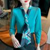 Spring Autumn New Long Sleeve Shirts for Women's Fashion Professional Lace Up Bottoming Blouse Solid Color OL Chiffon Top