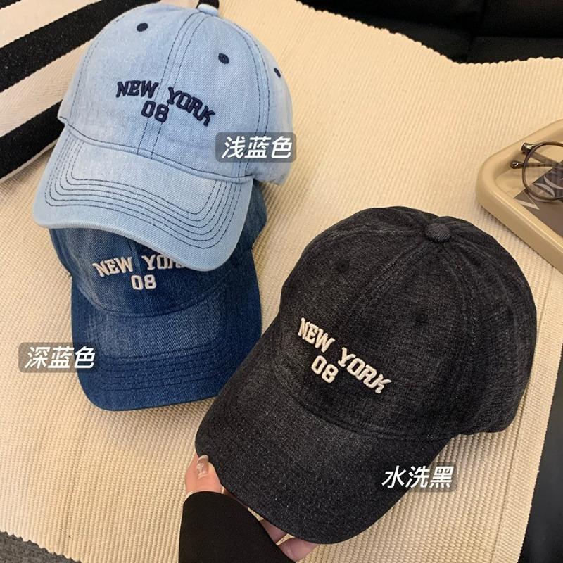 Spring and Summer Washed Retro Denim Embroidered Letter Baseball Cap Women's Casual Versatile Cap Men