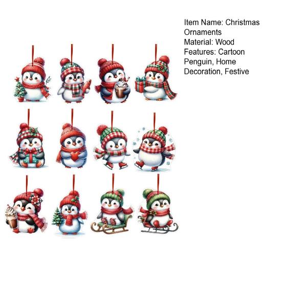 12/24/36 шт. Рождественские украшения деревянные мультяшные пингвины украшения для рождественской елки подвесные бирки для