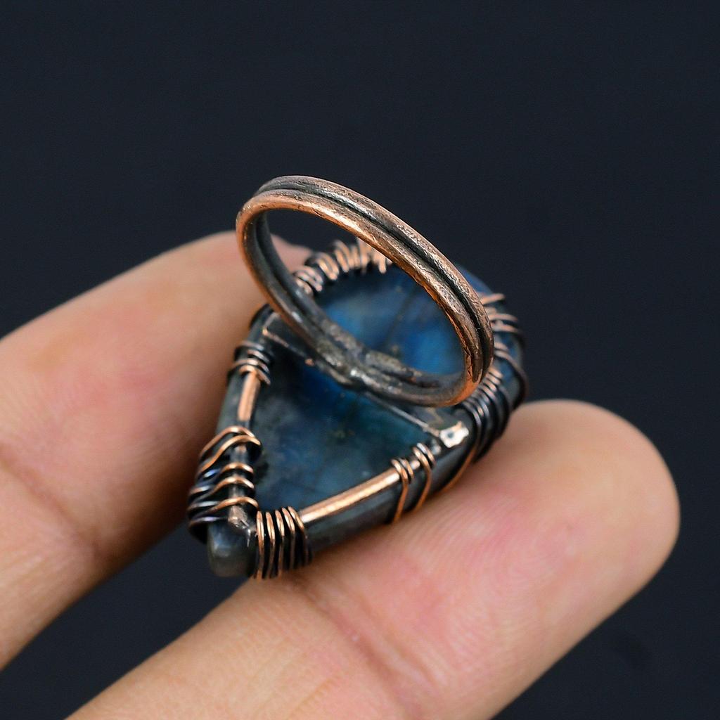 Tree Of Life Labradorite Gemstone Copper Wire Wrapped Handmade Jewelry Ring For Gift