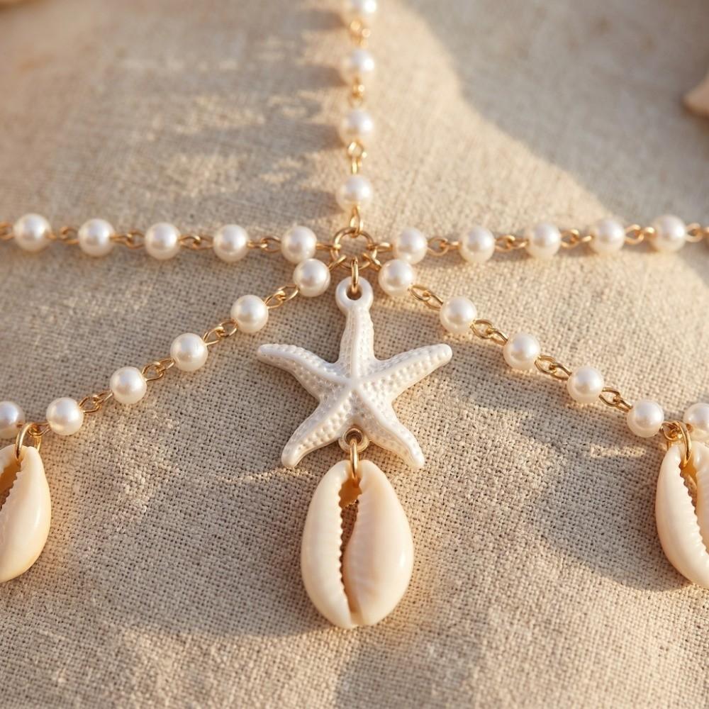 Ocean Style Bohemian Hair Chain Starfish Beaded Head Piece Boho Head Chain Summer Vacation