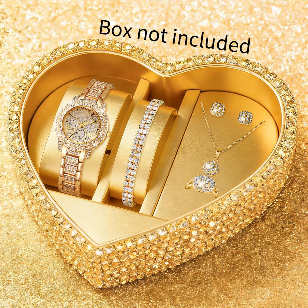 Xiaomi 6PCS Luxury Full Diamond Women Watch Jewelry Set Fashion Ladies Quartz Wristwatches Reloj Mujer Girls Clock Gift(Without Box)
