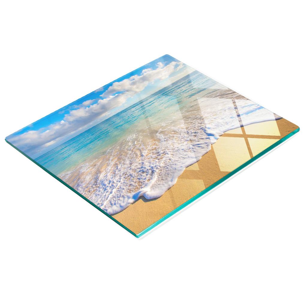 Durable and Stylish Glass Kitchen Board with Hawaii Beach Pattern 60x52 cm