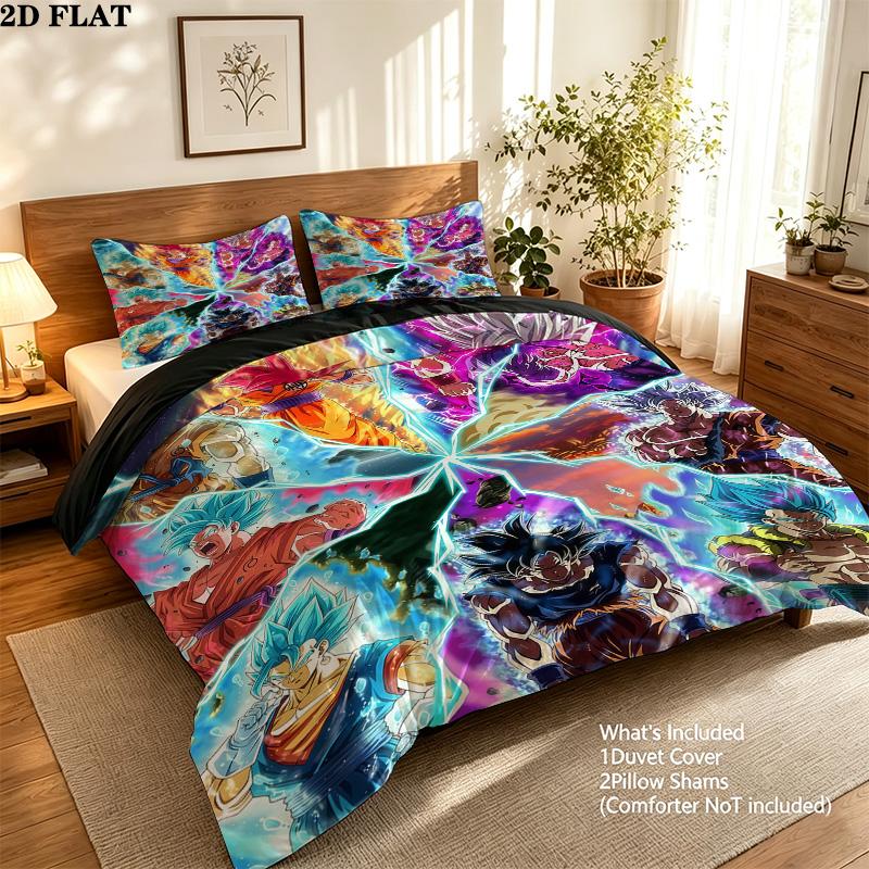 Dragon Ball Super Pattern Bedding Quilt Set Quilt Cover Pillowcase Home Birthday Gift(1 * duvet cover + 2 * pillowcase, without core)
