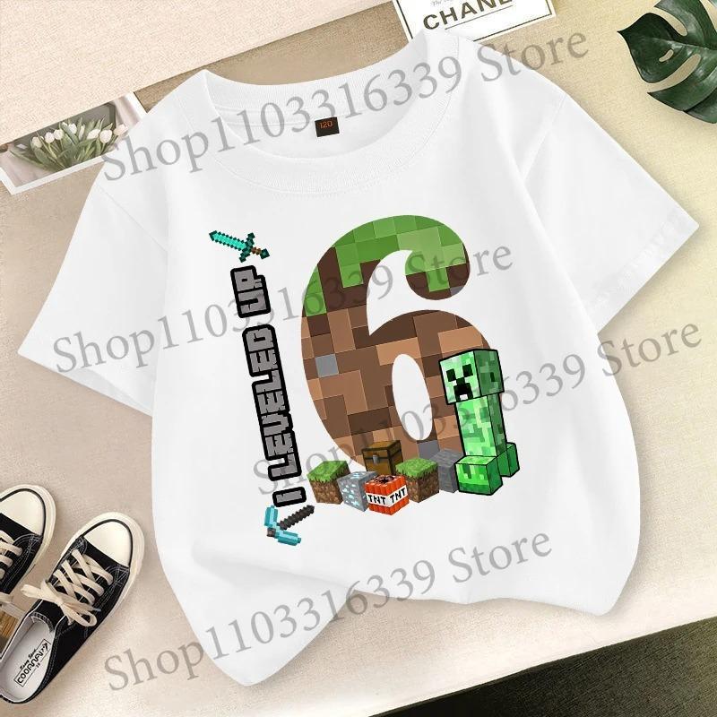 Футболка с числом на день рождения Товары для вечеринки Подарок Мультяшная в стиле Minecraft Детская одежда Топы для мальчиков Летние футболки с коротким рукавом с круглым вырезом